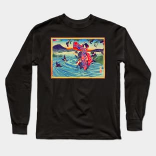 "The Demon Omatsu Murders Shirosaburō in the Ford" by Tsukioka Yoshitoshi (1885) REMASTERED TECHNICOLOUR Long Sleeve T-Shirt